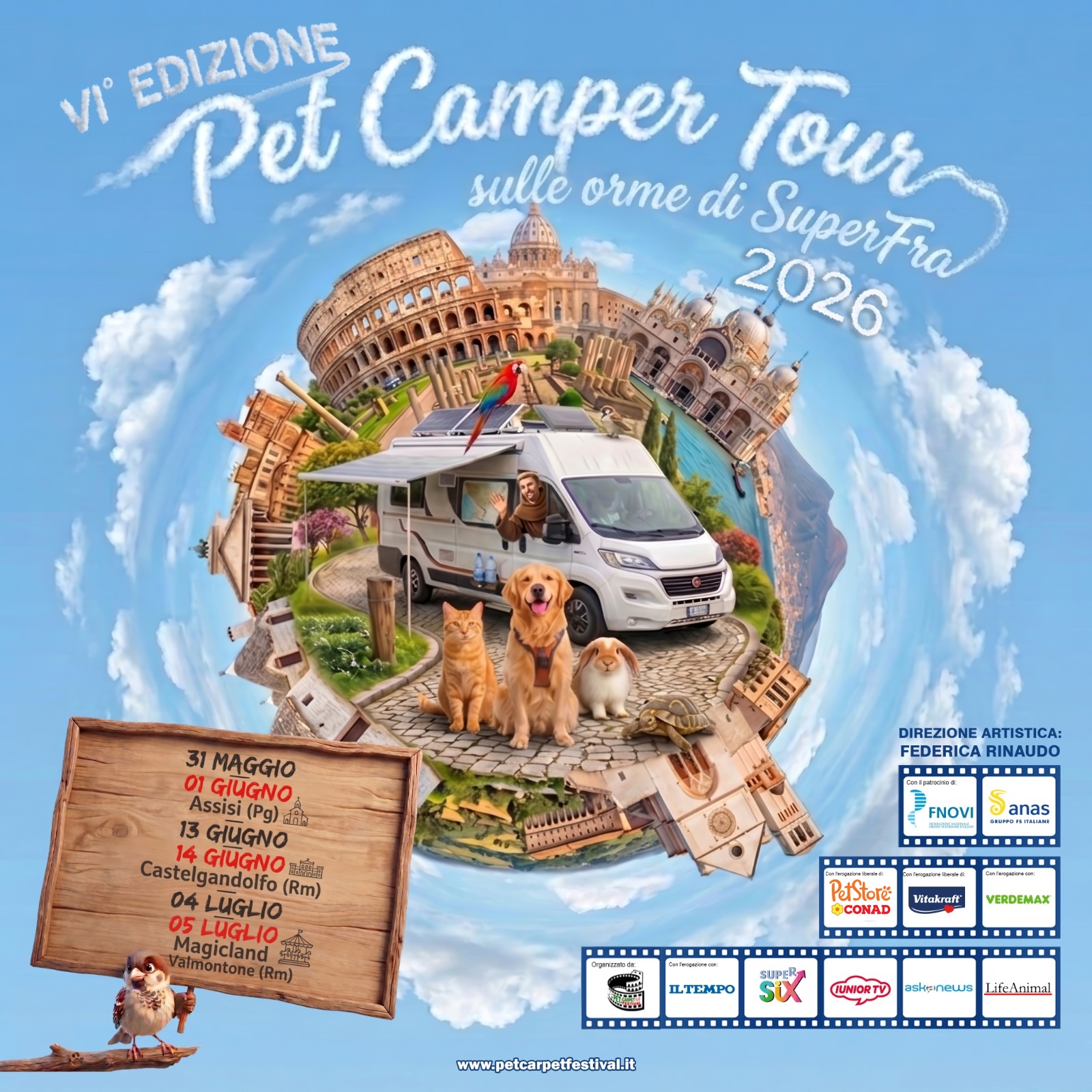 Sulle orme di San Francesco arriva “Super Fra”, simbolo del 6° Pet Camper Tour, la campagna itinerante con Anas, Polizia, Carabinieri, contro l'abbandono e per un'Italia più eco pet-friendly