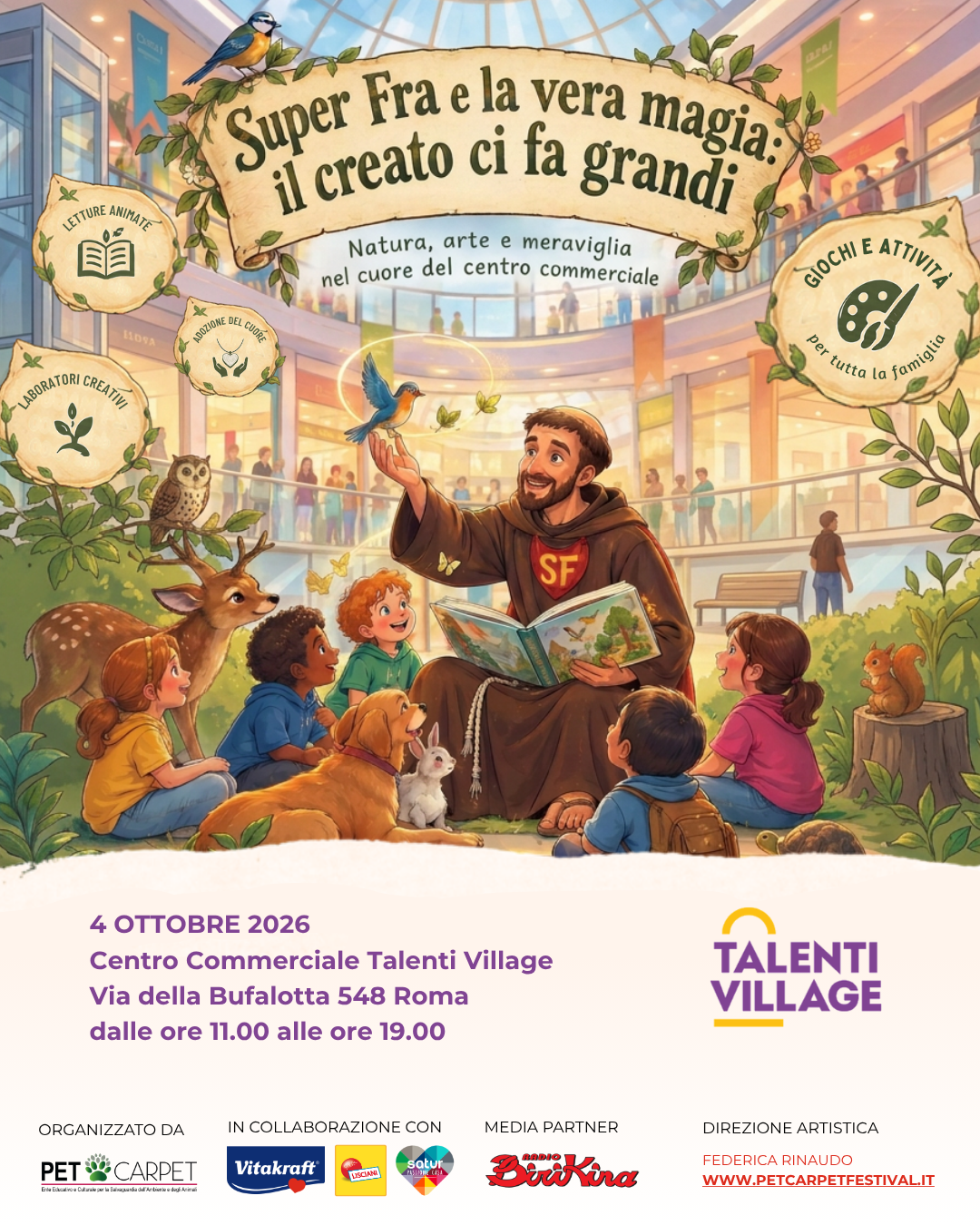 GIORNATA MONDIALE DEGLI ANIMALI. AL VIA “SUPER FRA E LA VERA MAGIA: IL CREATO CI FA GRANDI” DOMENICA 4 OTTOBRE 2026 AL TALENTI VILLAGE DI ROMA
